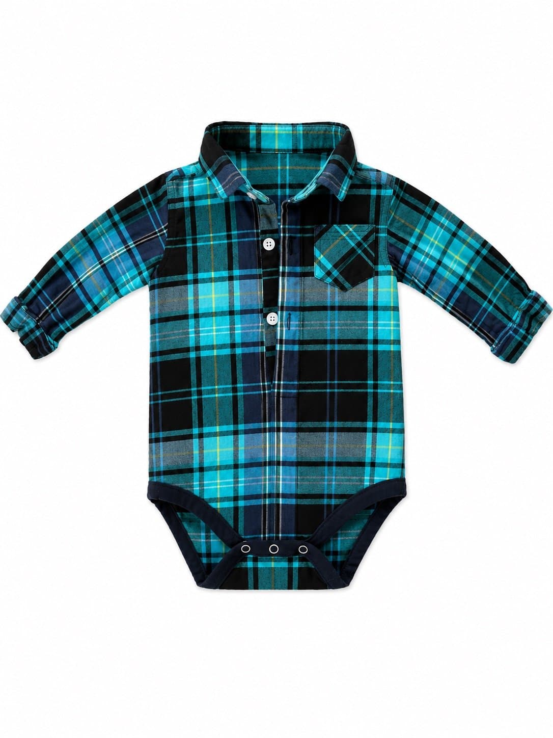 Boutique Plaid Flannel Blue Black Gray Bodysuit – 12 Months