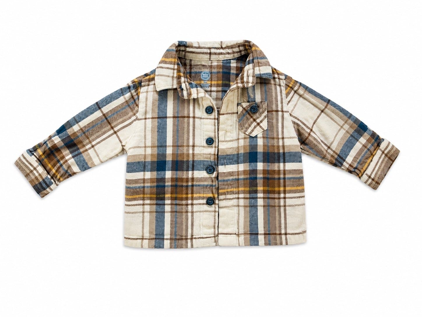 Toddler Plaid Button-Up Flannel Shirt | Neutral Fall Colors | Size 12-18M