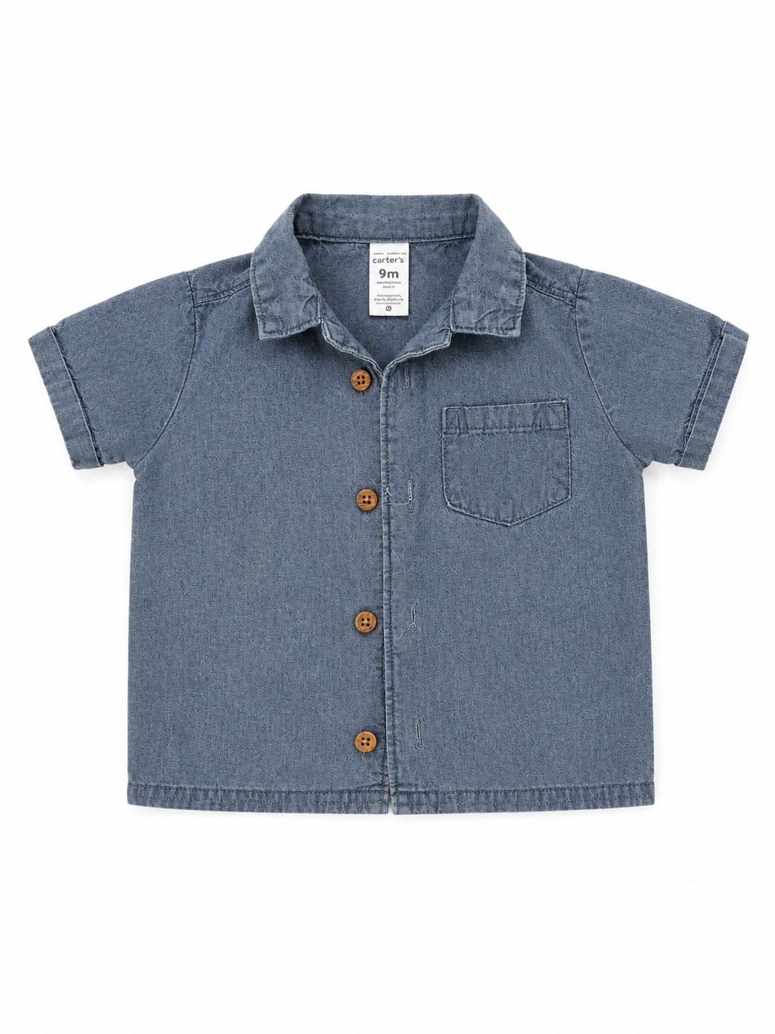 Carter’s Baby Boy Chambray Button-Up Shirt Size 9M | Soft Denim Look | EUC