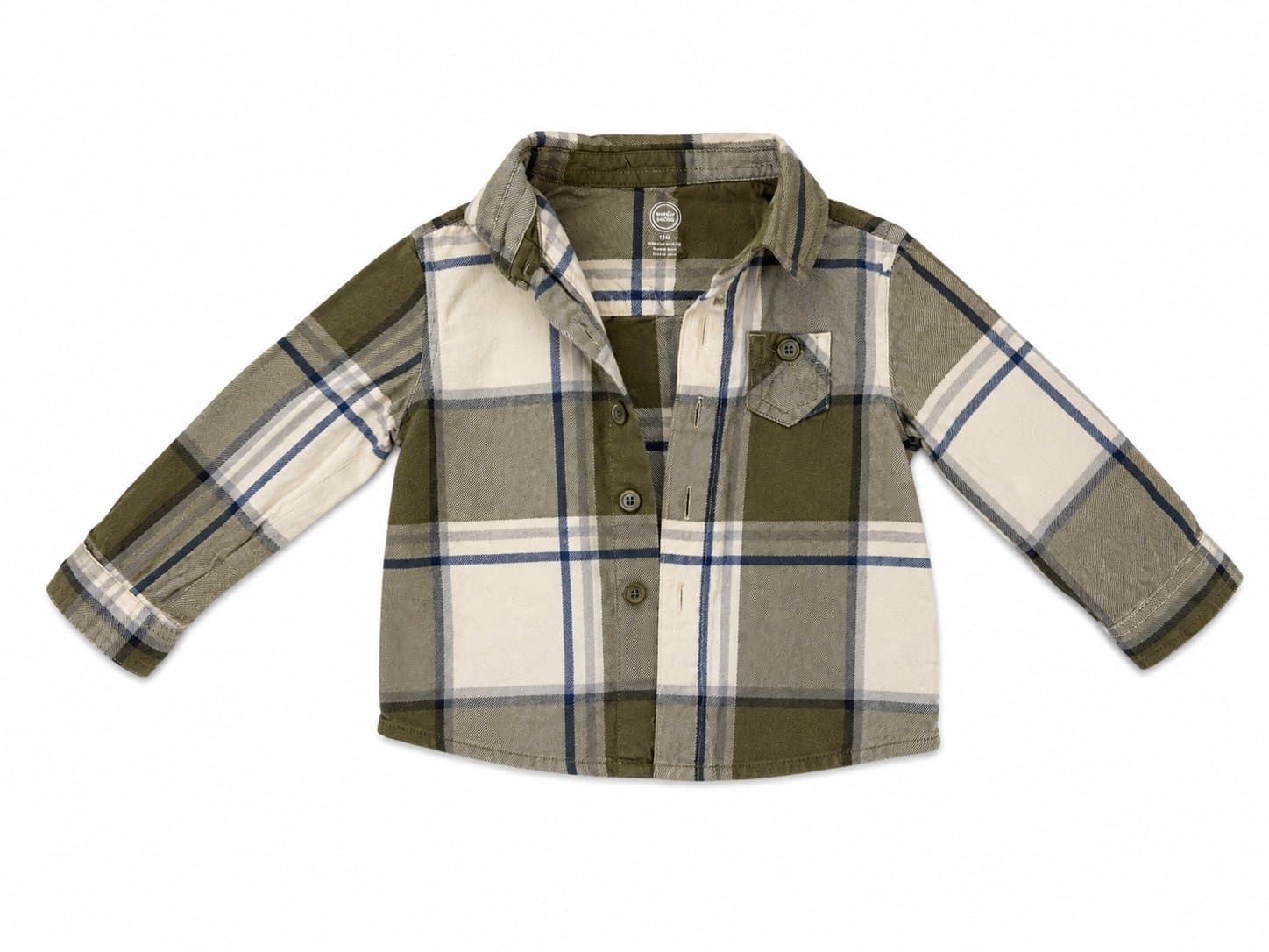 Super Soft and Comfy Plaid Button-Up Shirt Size 12M Sage Green, Blue, Cream