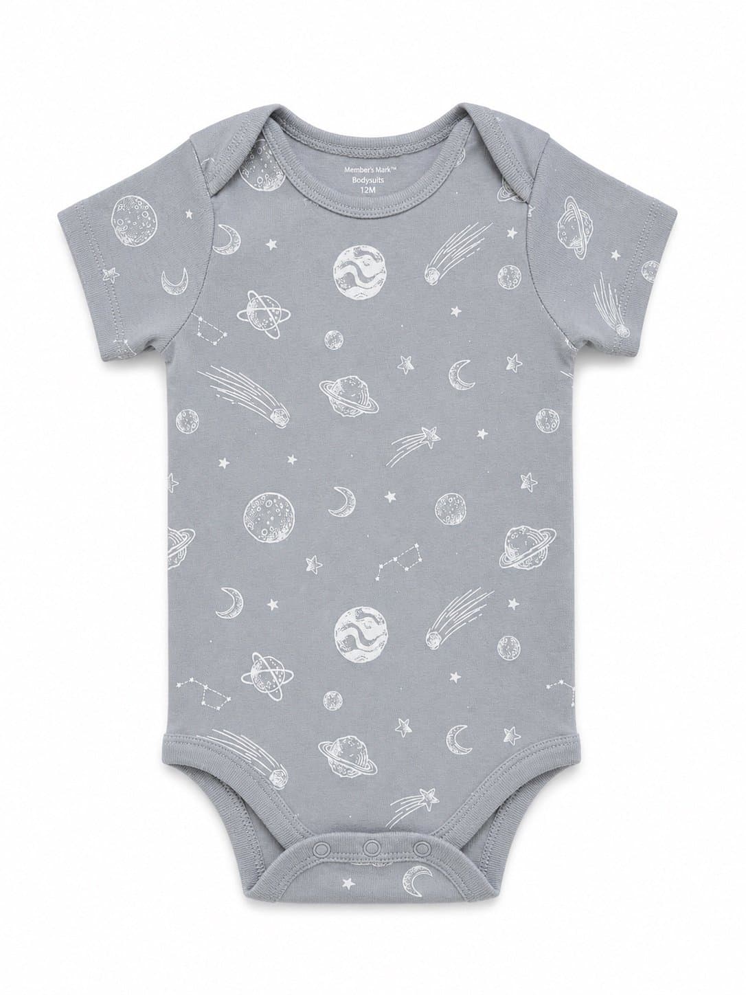 Member’s Mark 12M Space & Planet Print Short Sleeve Bodysuit Gray | 100% Cotton
