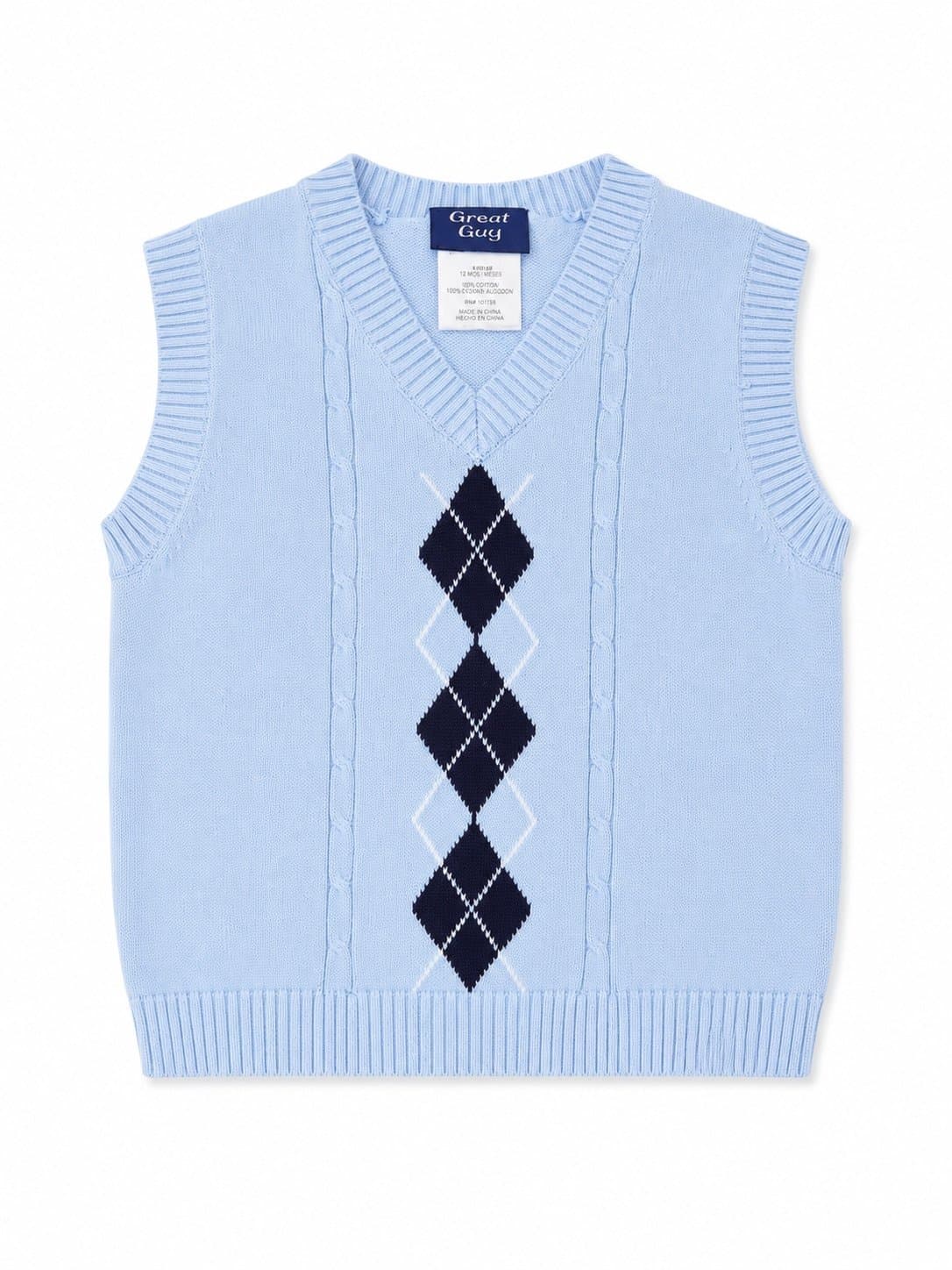 Great Guy Boys Sweater Vest – 12 Months – Light Blue Argyle
