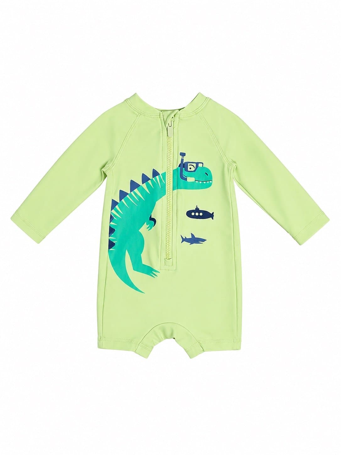 Baby Boys Dinosaur Rash Guard Swimsuit 3-6 Months Green Long Sleeve Zip Front