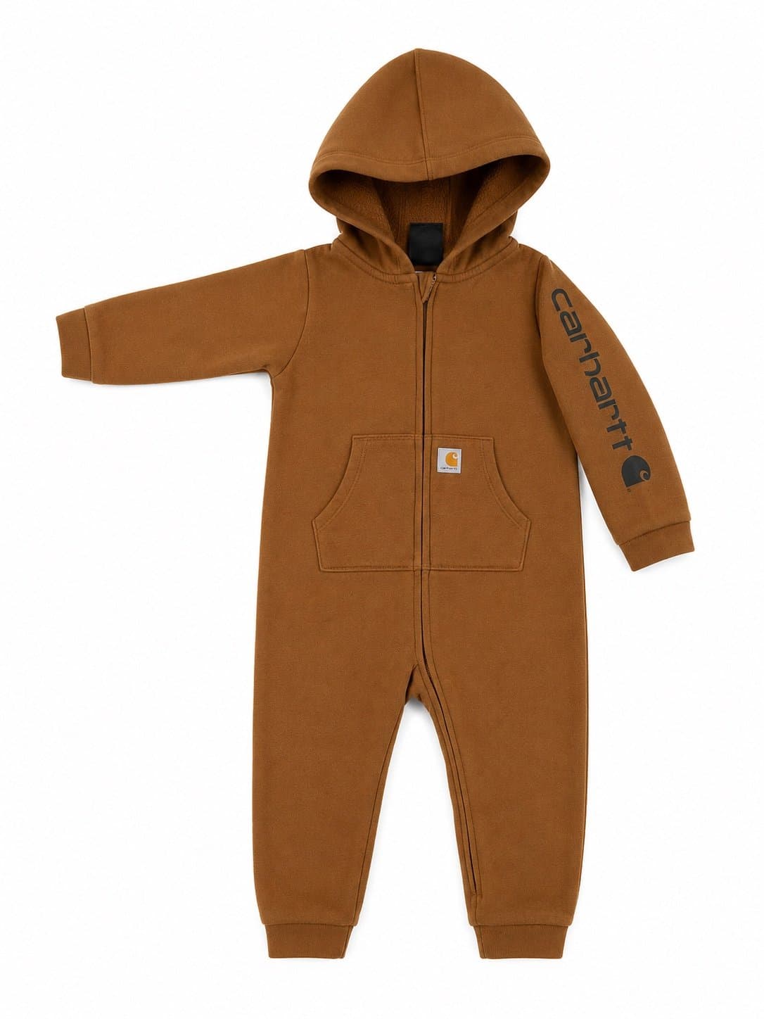 Carhartt Brown Hooded Fleece Coverall One Piece Romper 18M Toddler Zip Front