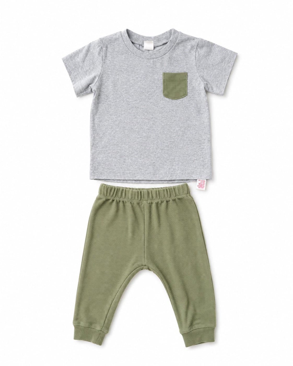 Petit Lem PL Baby 12M Two-Piece Outfit Set – Gray & Sage Green