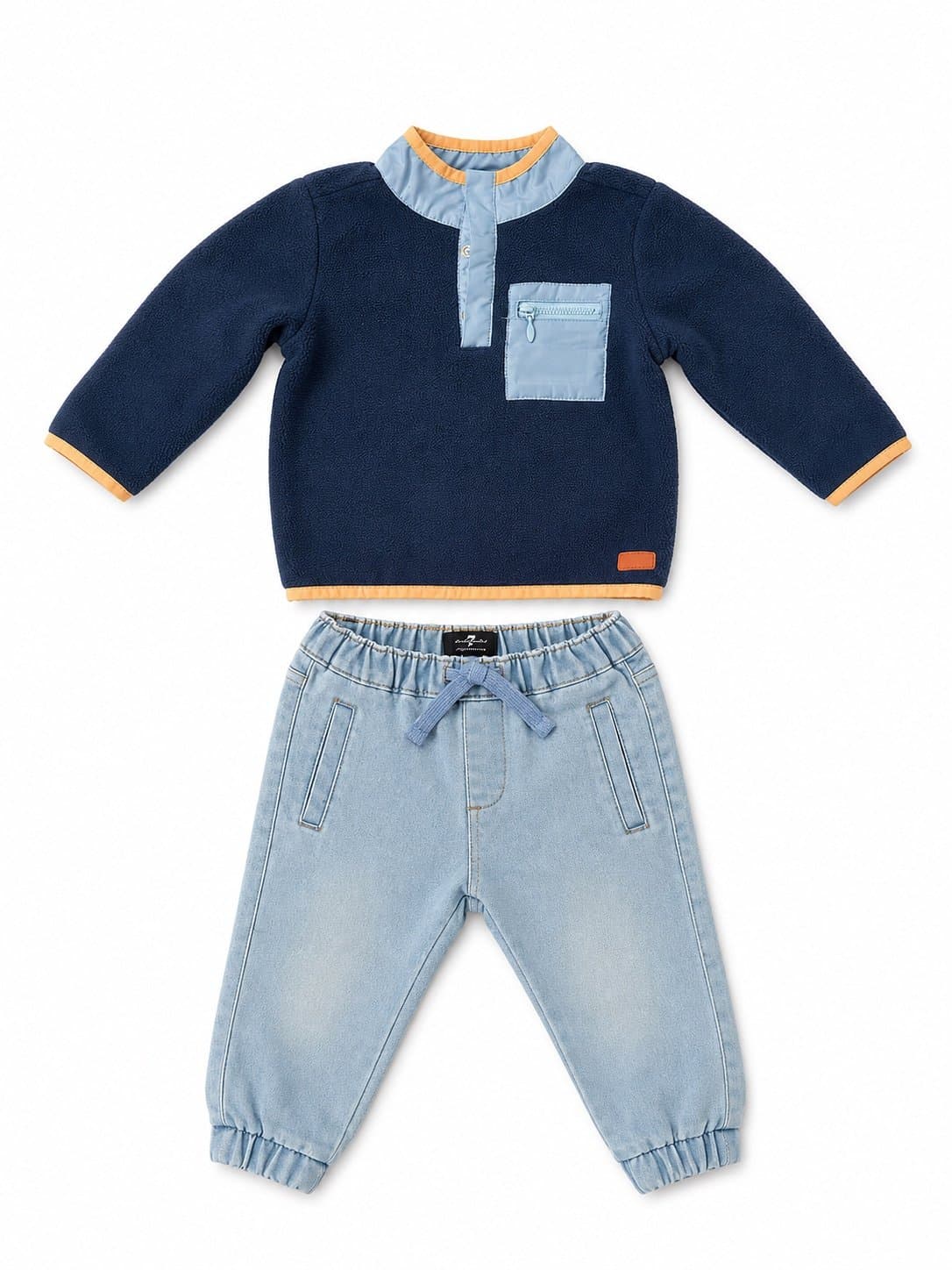 7 For All Mankind Baby Boys 12M Fleece Pullover & Jogger Pants Set Blue Tan