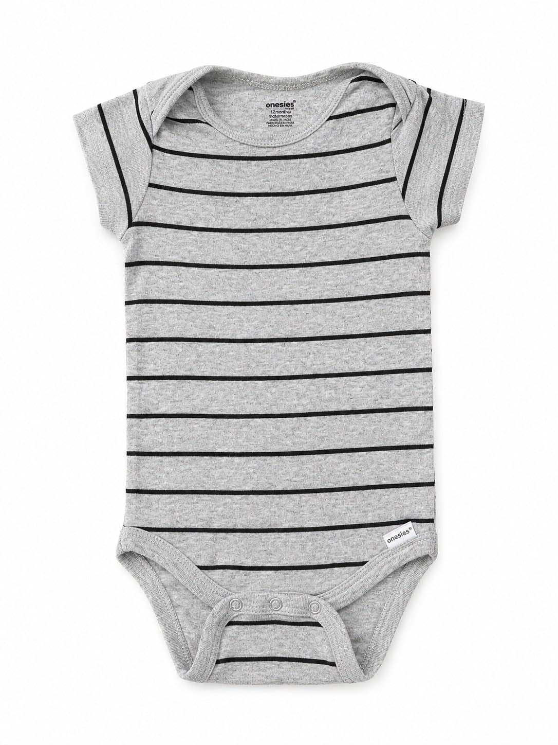 Gray & Black Striped Onesie Brand Bodysuit – 12 Months