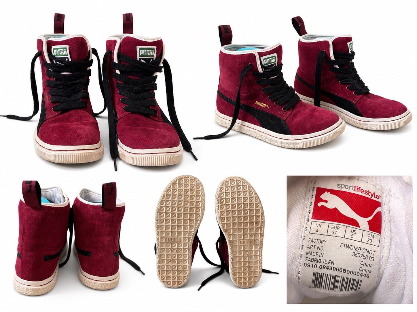 Puma Sport Lifestyle Suede High Top Sneakers – Burgundy/Black Women’s 6.5 EU 37