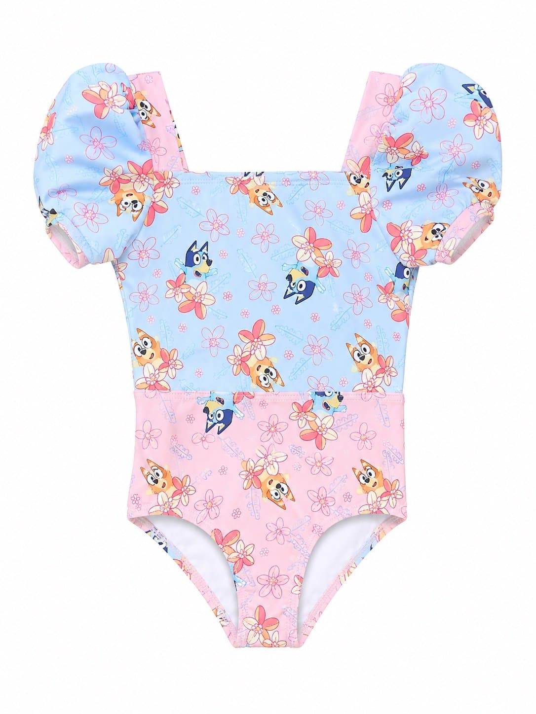 Bluey Floral Puff Sleeve Swimsuit One Piece Size 2T Girls Swimwear Excellent