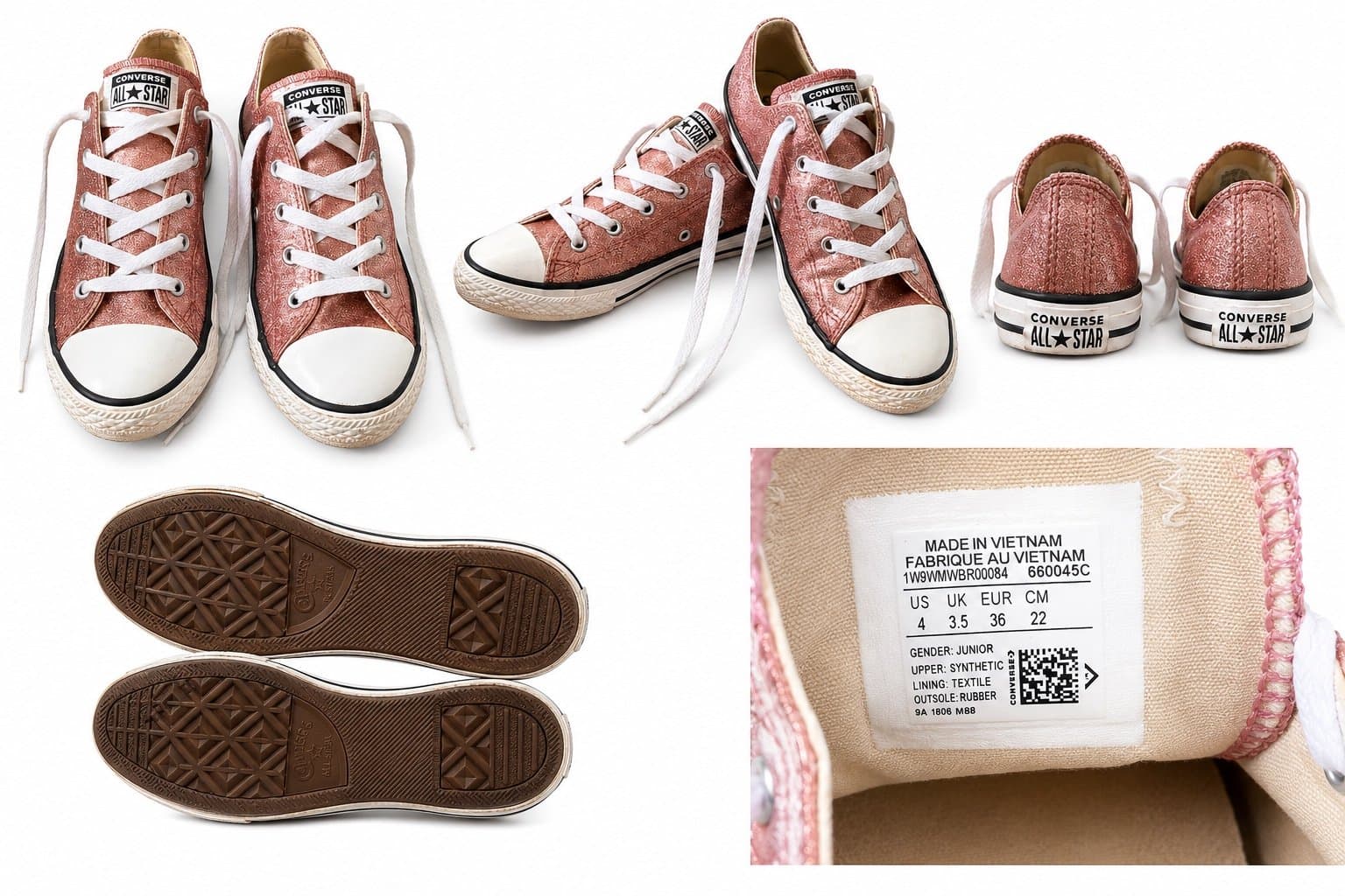Converse All Star Rose Gold Glitter Low Top Sneakers Girls Youth Size 4 EU 36