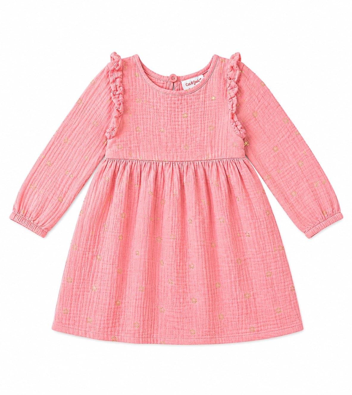 Cat & Jack Toddler Girls Pink Gauze Dress with Gold Stars | Size 2T