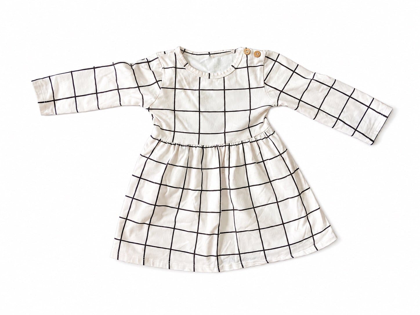 Boutique Girls Grid Print Dress Size 2T – Long Sleeve Black and White Classic