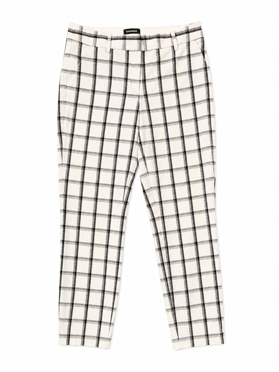 Express Women’s Size 6R White & Black Plaid Ankle Dress Pants Stretch Career