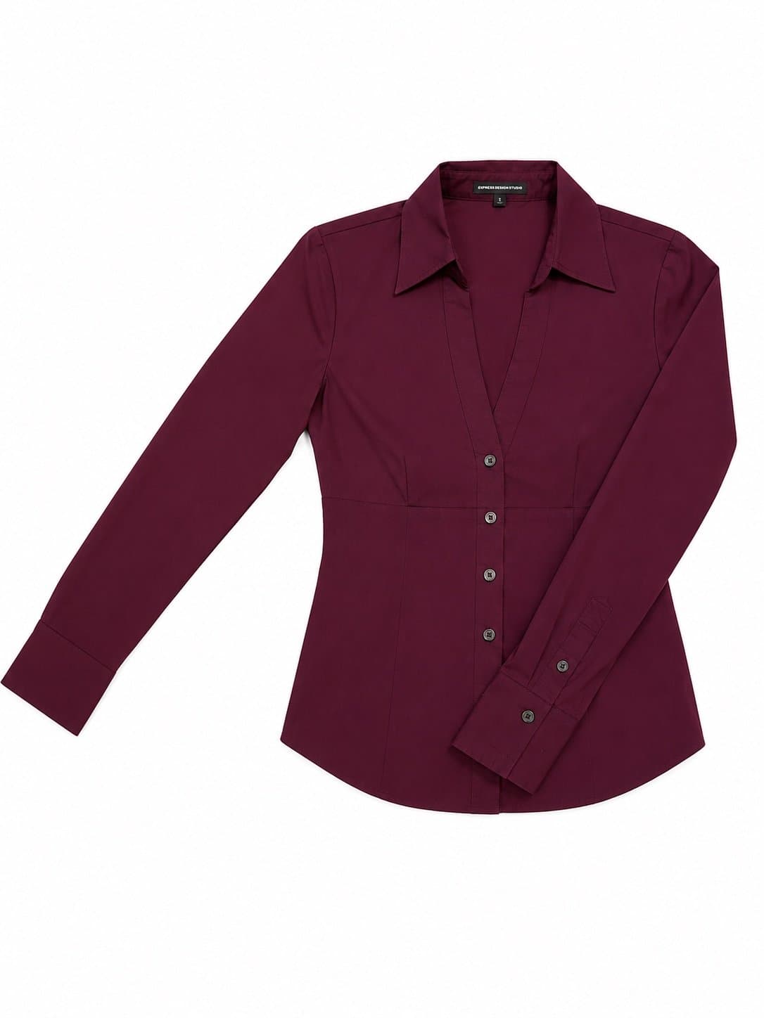 Express Design Studio Burgundy Button Down Blouse – Size Small