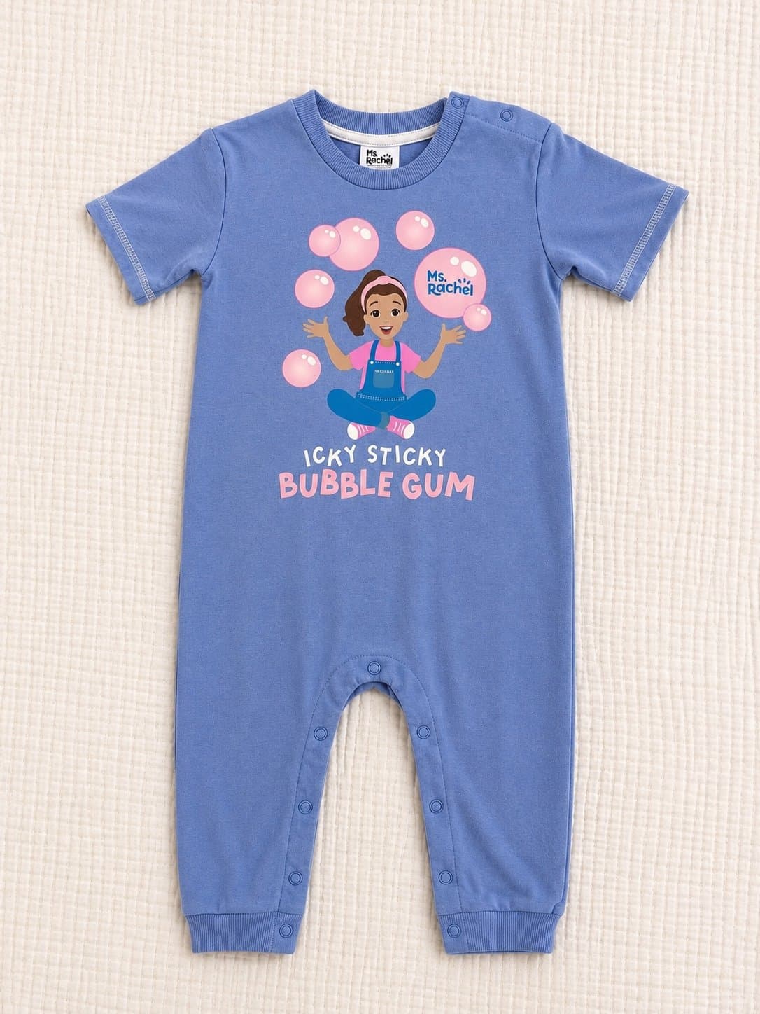 Ms. Rachel Icky Sticky Bubble Gum Romper 24M Blue One Piece Toddler Baby Outfit