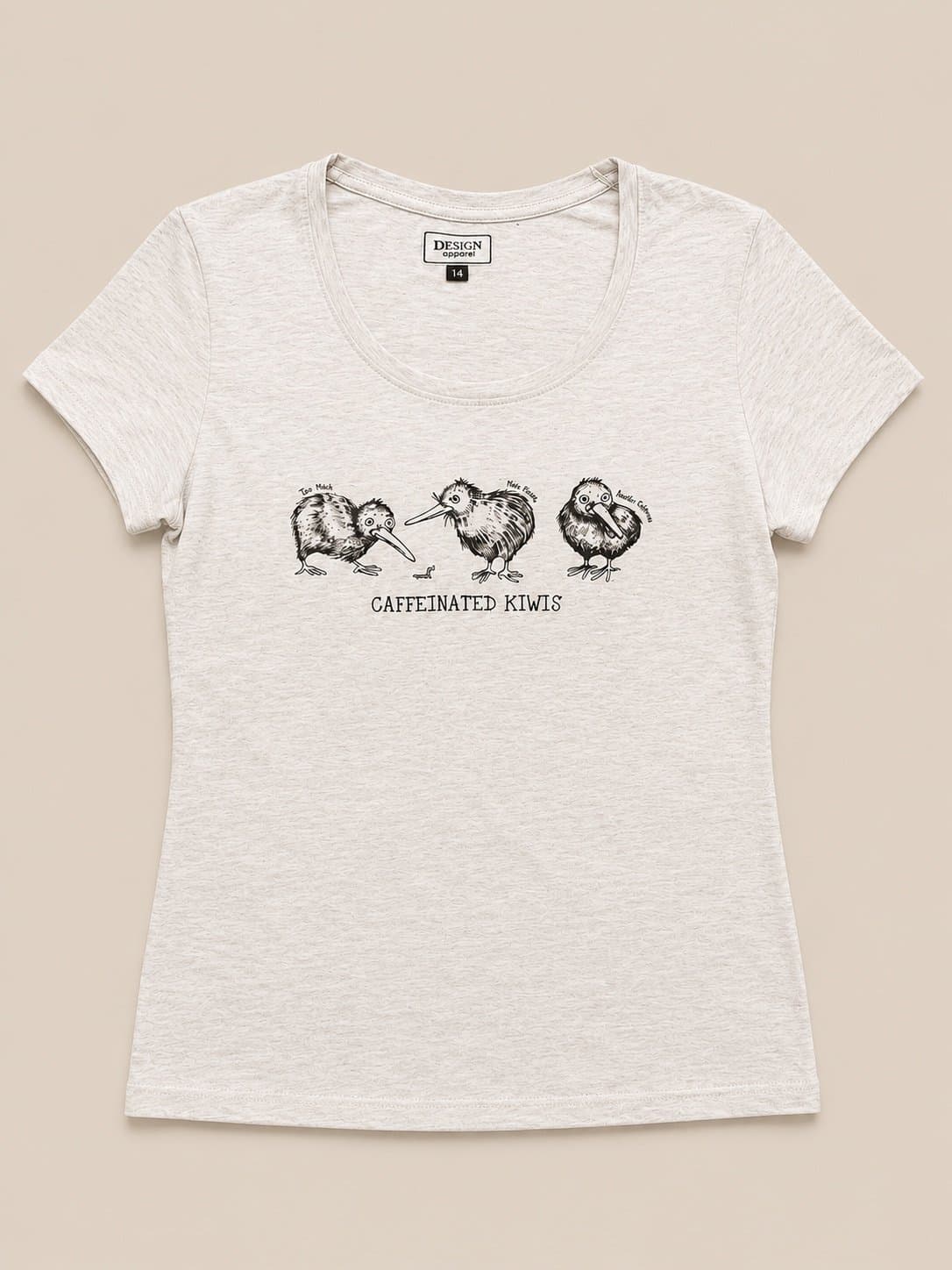 Caffeinated Kiwis Women’s Graphic T-Shirt – NZ Size 14 (Approx. US Large/Medium)