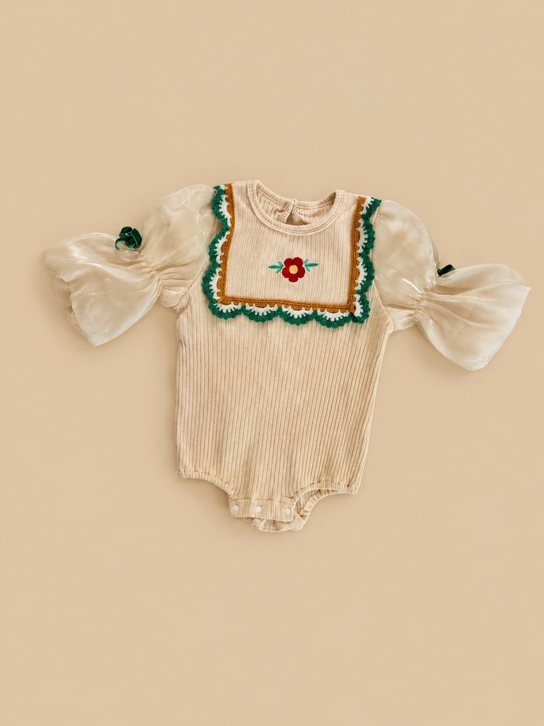 Vintage Baby Girl Romper 18M Puff Sleeve Embroidered Floral Bubble Romper