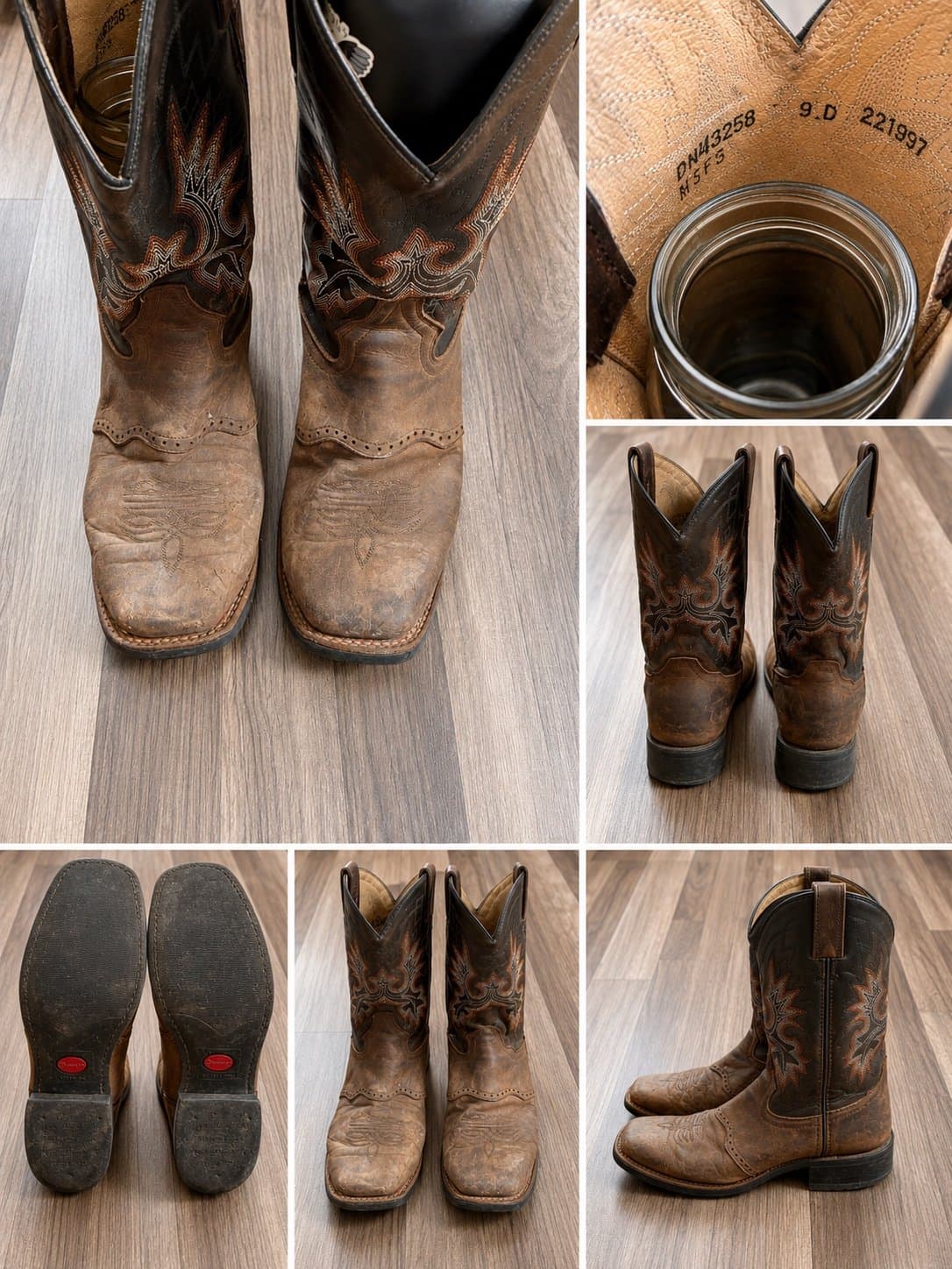 Double H Men’s Western Cowboy Boots Brown Leather Square Toe Size 9D