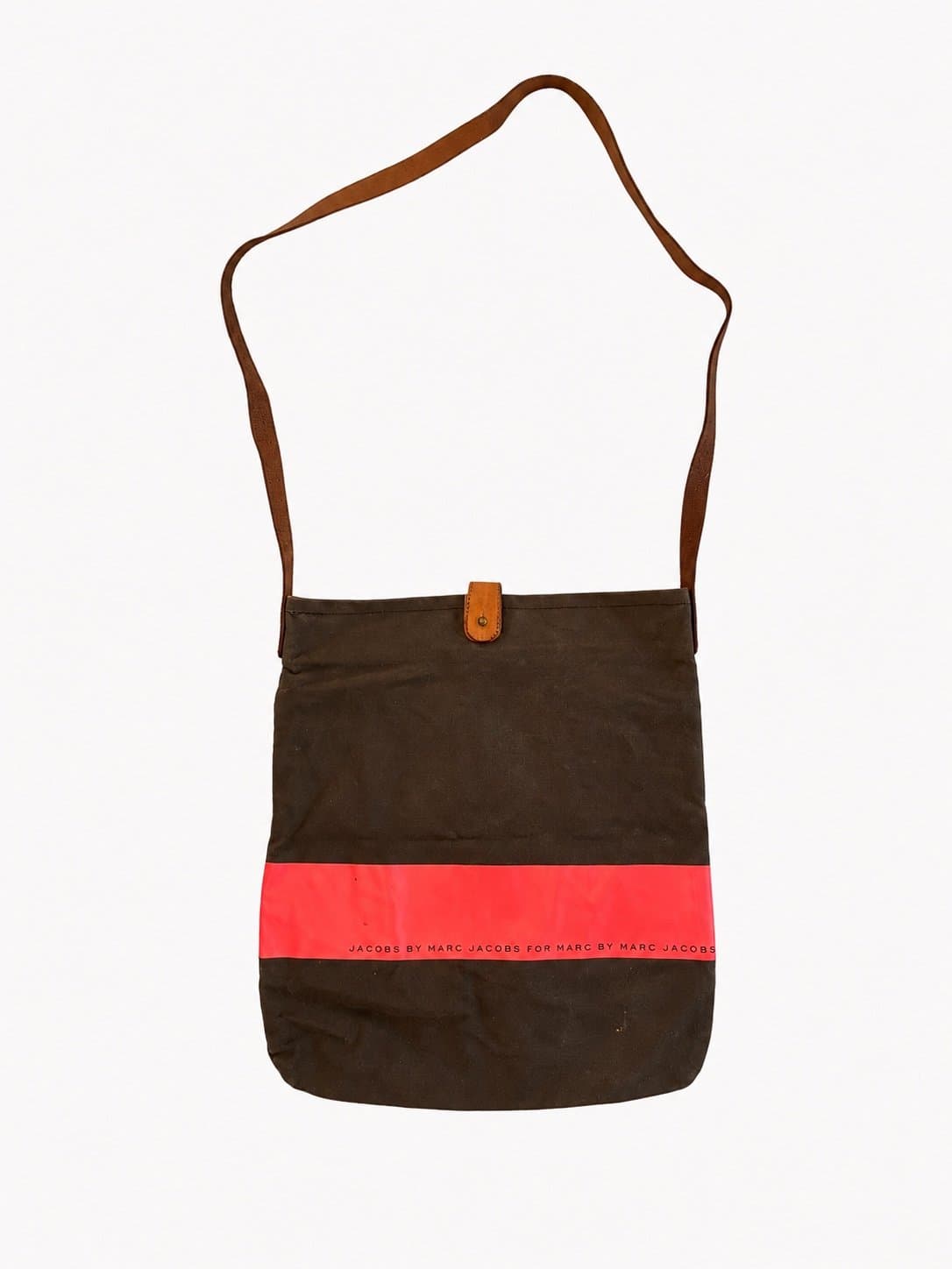 Jacobs by Marc Jacobs Canvas Crossbody Bag – Brown & Neon Pink Stripe