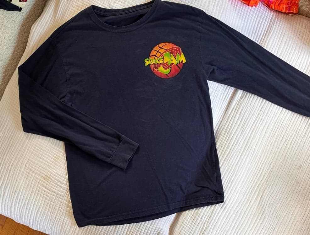 Vintage Space Jam Looney Tunes Basketball Long Sleeve Shirt Size Large Navy Blue