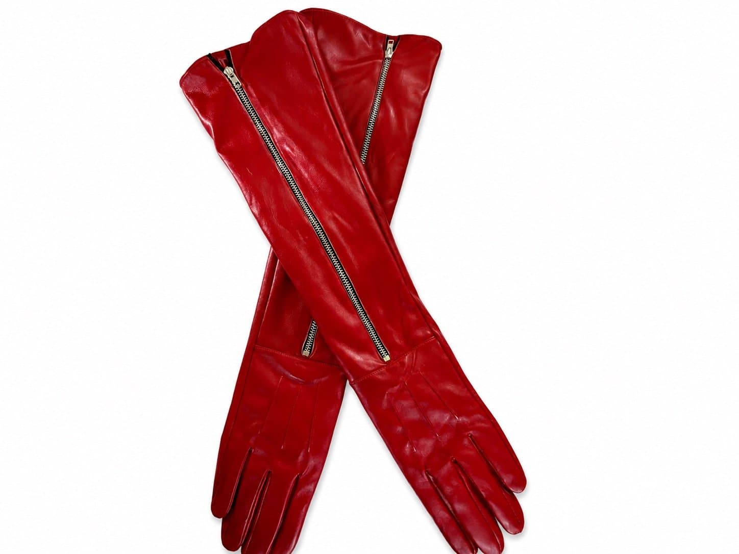 NWOT Vintage-Inspired Red Leather Opera Gloves – Over-the-Elbow Length w Zipper