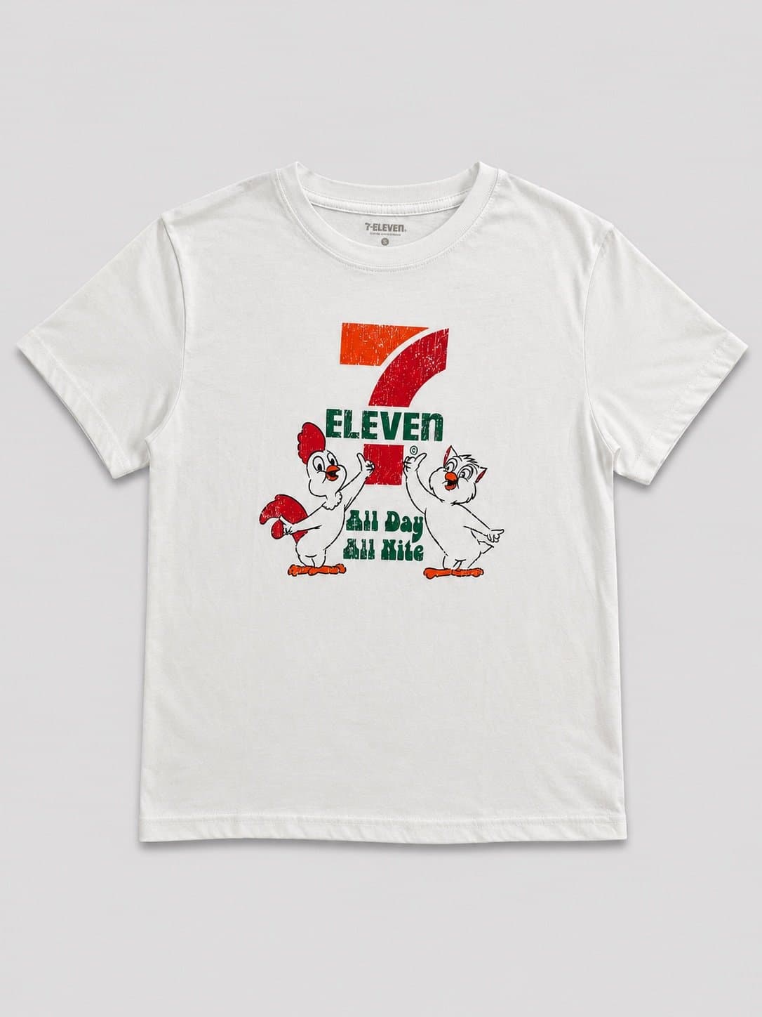 Vintage 7-Eleven All Day All Nite Chicken & Owl Graphic T-Shirt Size Small White