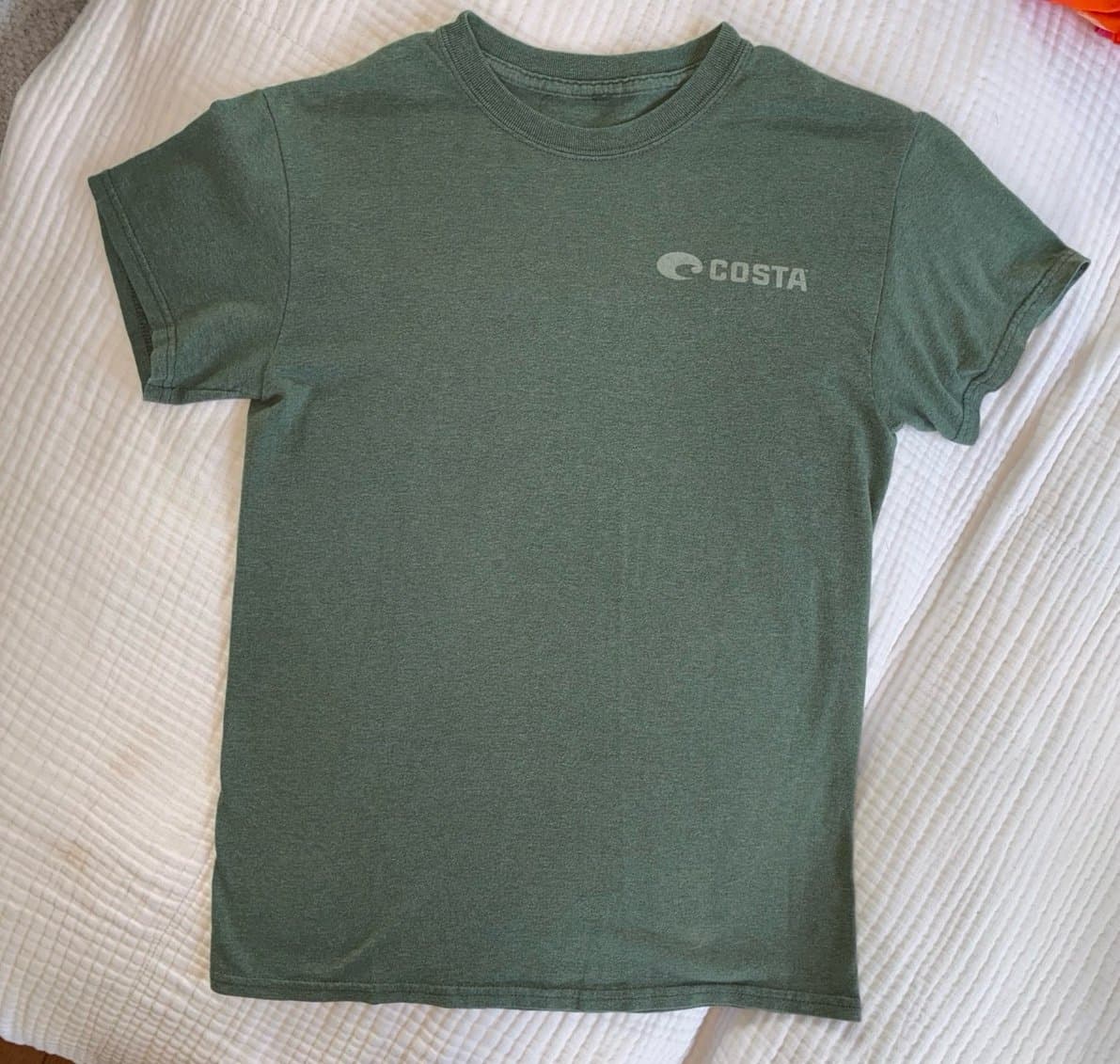 Costa Del Mar Palm Tree Island Graphic T-Shirt Green Size Small S Fishing Beach