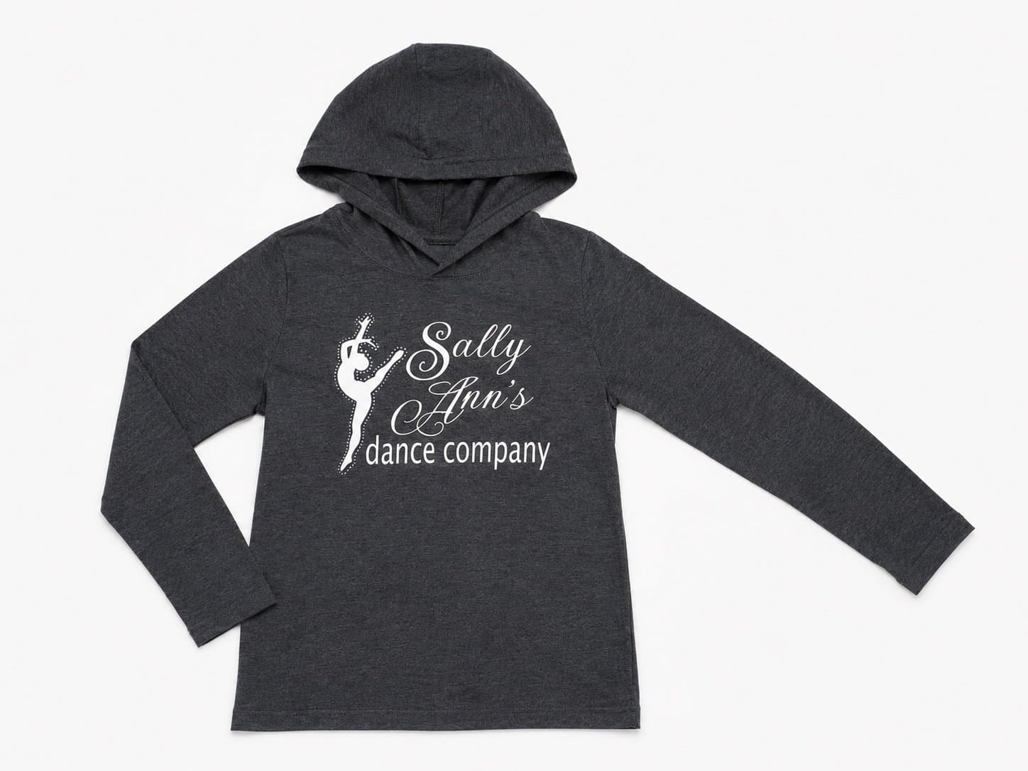 Sally Ann’s Dance Company Hooded Long Sleeve Shirt Size Small Gray Dance Studio