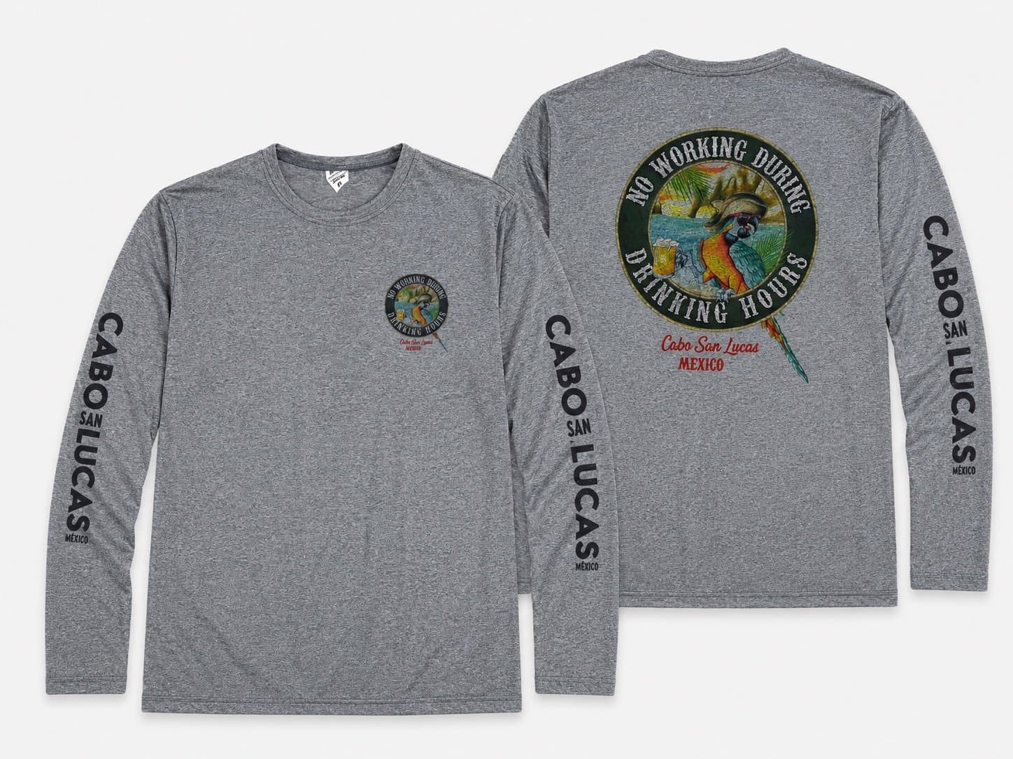 Salty Cabo Dri-Fit Long Sleeve Fishing Shirt Gray Cabo San Lucas Mexico Mens M