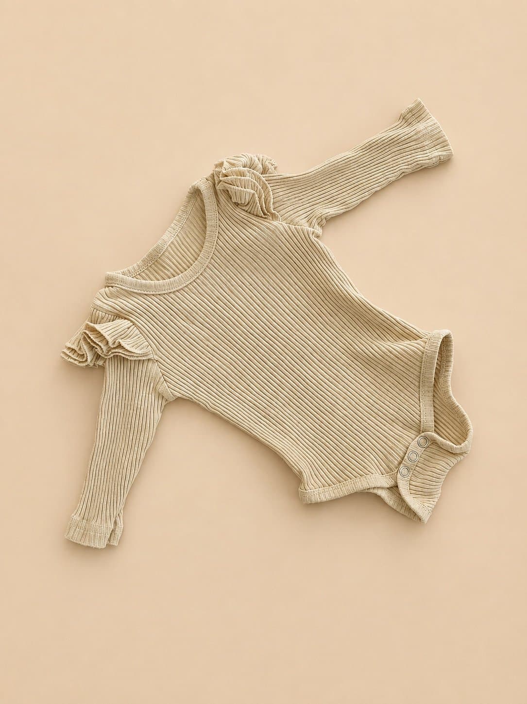 Boutique Ribbed Ruffle Bodysuit | 3–6 Months | Neutral Cream Baby One Piece