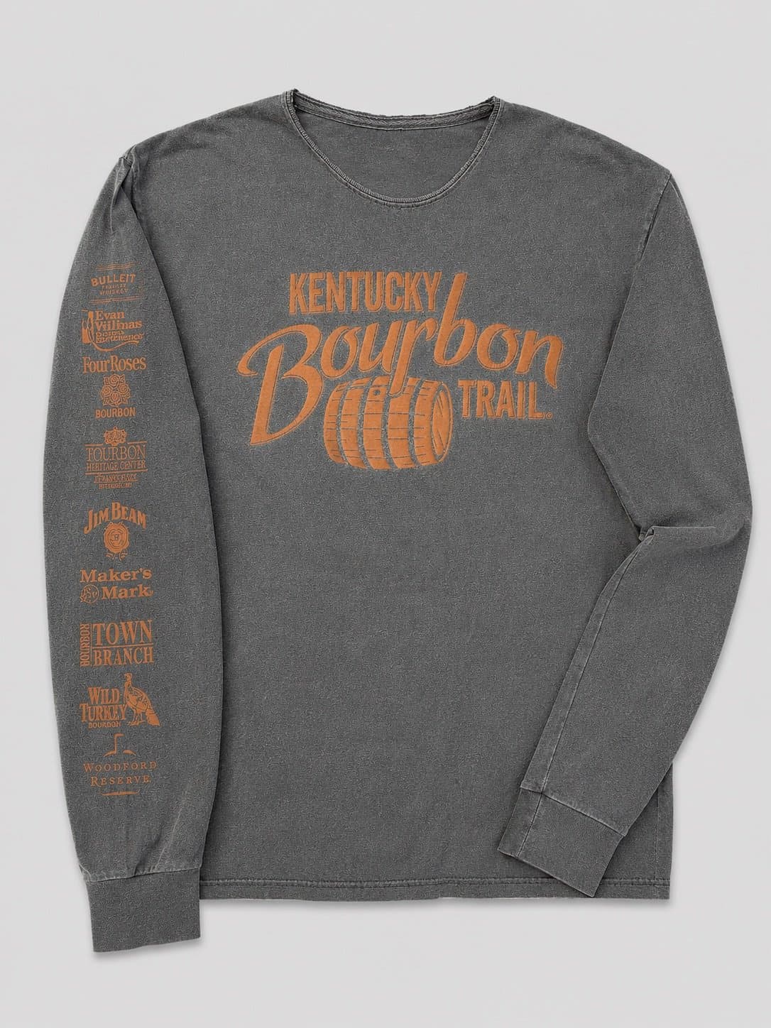 Kentucky Bourbon Trail Long Sleeve Graphic Tee – Distressed Charcoal Size Small