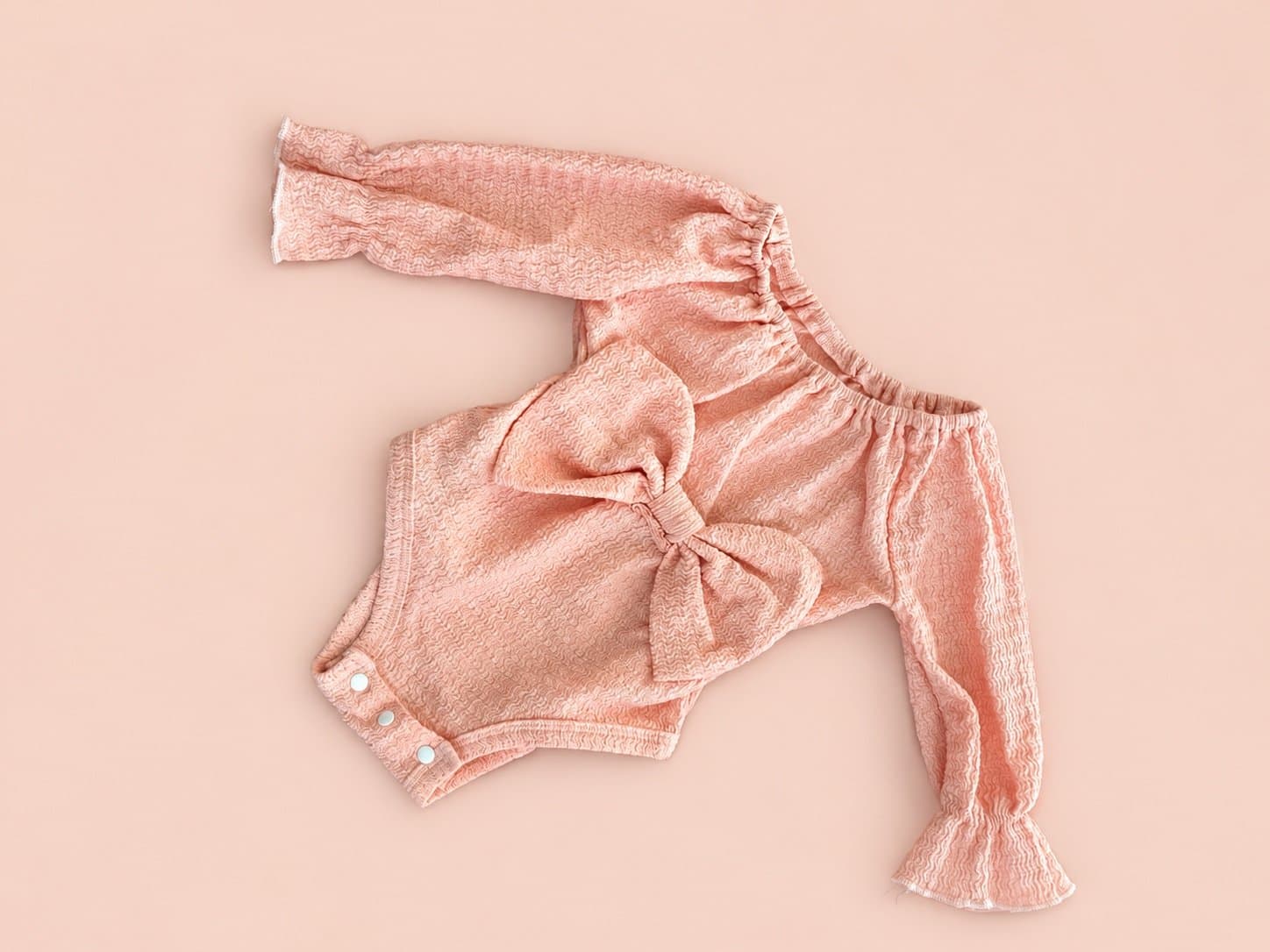 Boutique Baby Girl Bow Romper – Blush Pink Textured One Piece | 3-6M