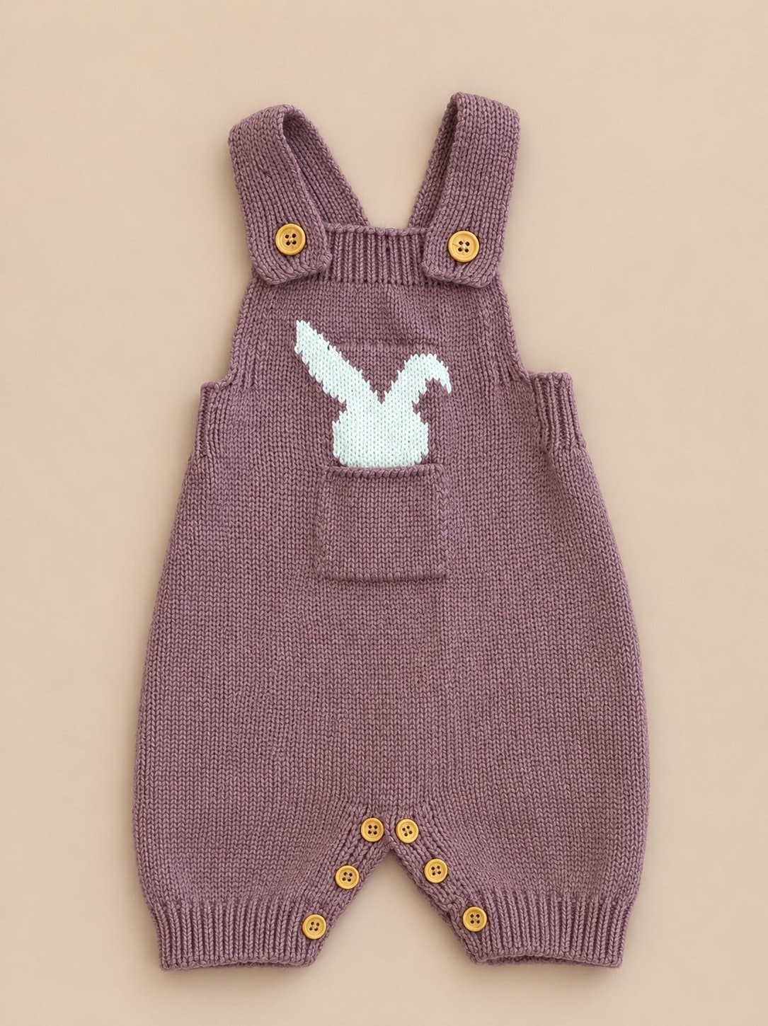 Boutique Bunny in Pocket Mauve Knit Overalls Romper | 3-6M