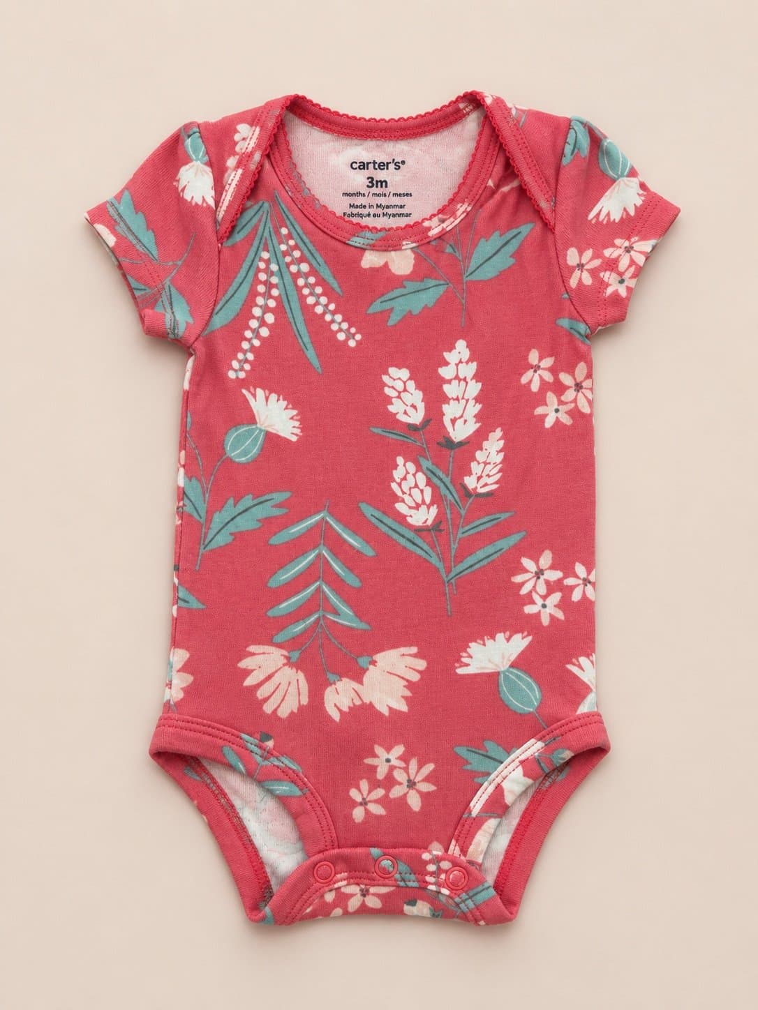 Carter’s 3M Pink Floral Baby Bodysuit Onesie Short Sleeve