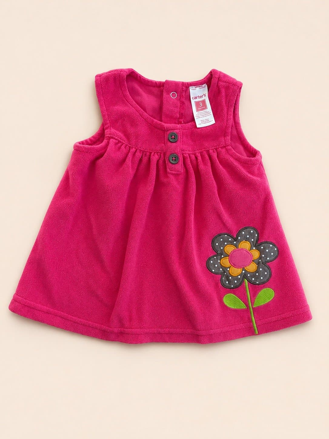 Carter’s Girls Fleece Jumper Dress – 3 Months – Pink Floral Appliqué