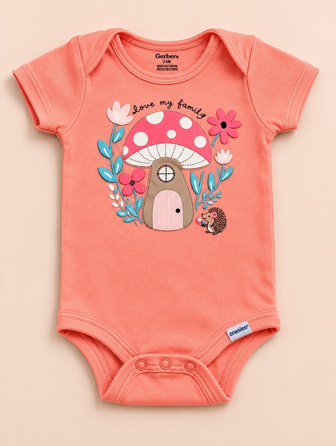 Gerber Mushroom Hedgehog Cottagecore Onesie 3-6M Woodland Baby Bodysuit