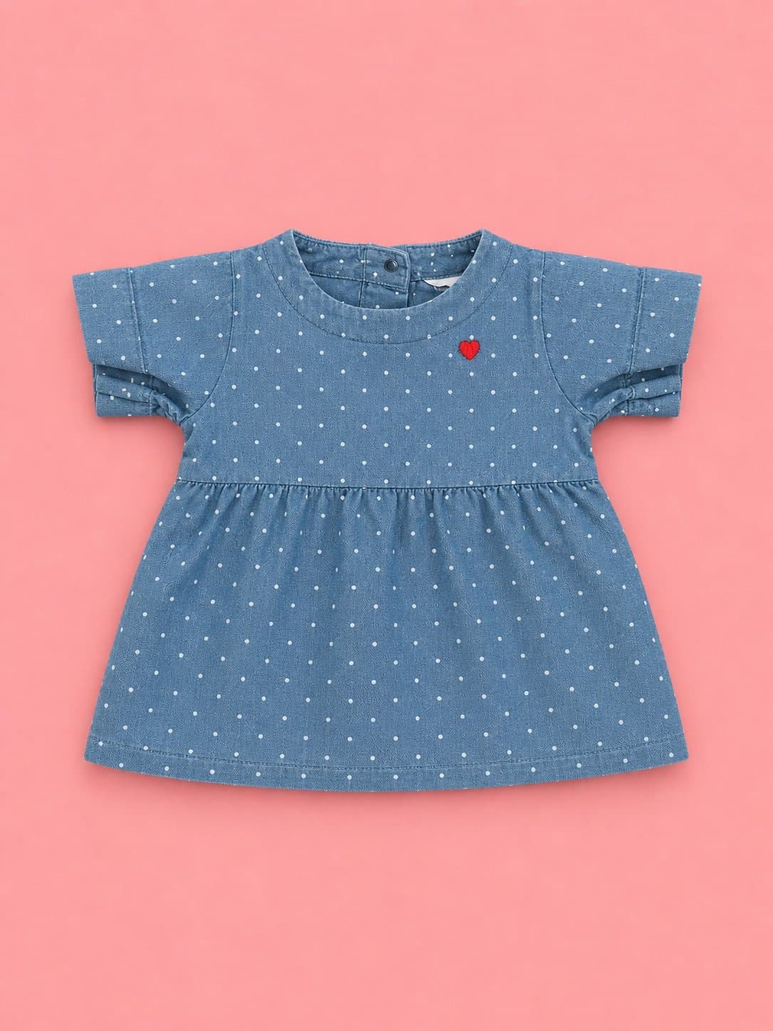 Carter’s Baby Girl Chambray Polka Dot Dress – 3 Months – Red Heart Accent