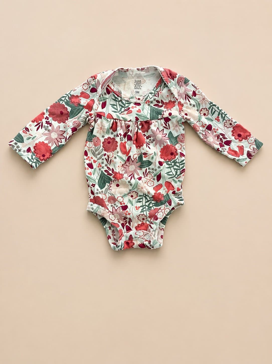Just One You by Carter’s Floral Long Sleeve Bodysuit 3M Baby Girl Pink Green