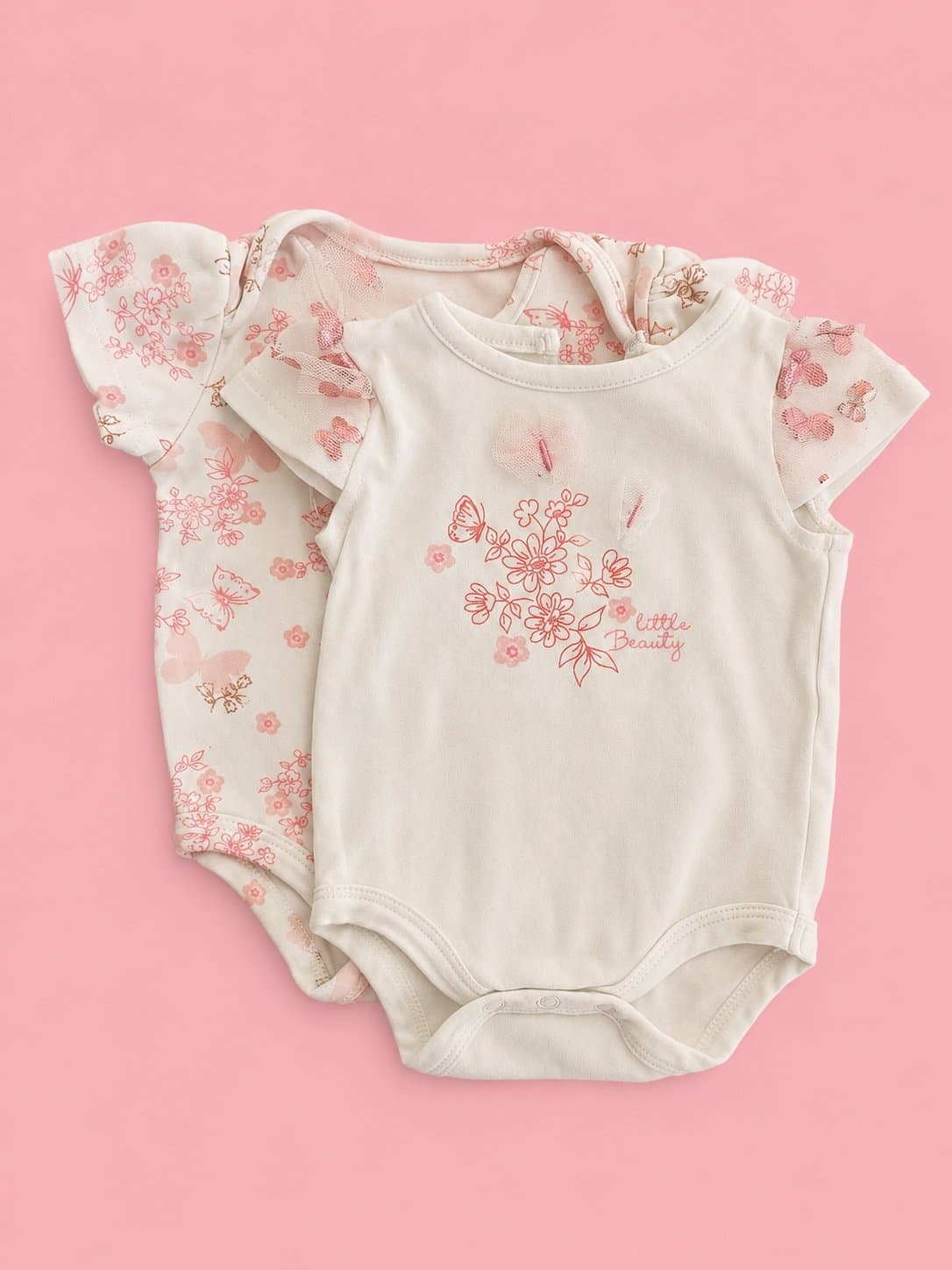 Baby Starters 2-Piece Butterfly & Floral Bodysuit Set | 3 Months | Pink & Cream