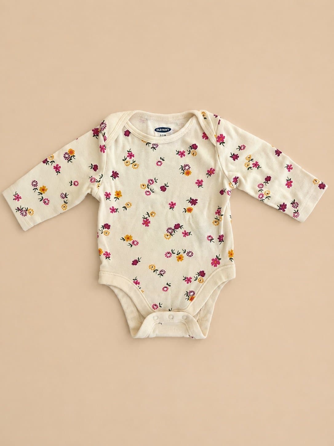 Old Navy Baby Girl Floral Long Sleeve Bodysuit 3-6 Months Cream Pink Flowers