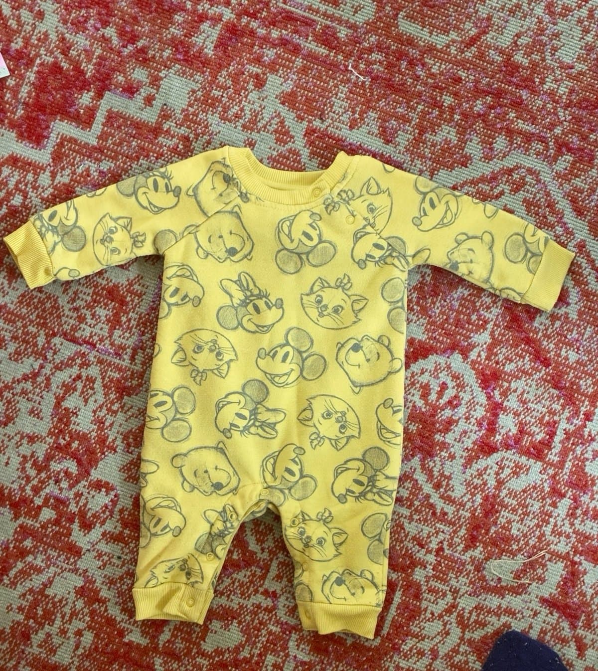 Disney 100 BodySuit Size 3/6M Yellow Character Print Pooh, Mickey, Minnie & More