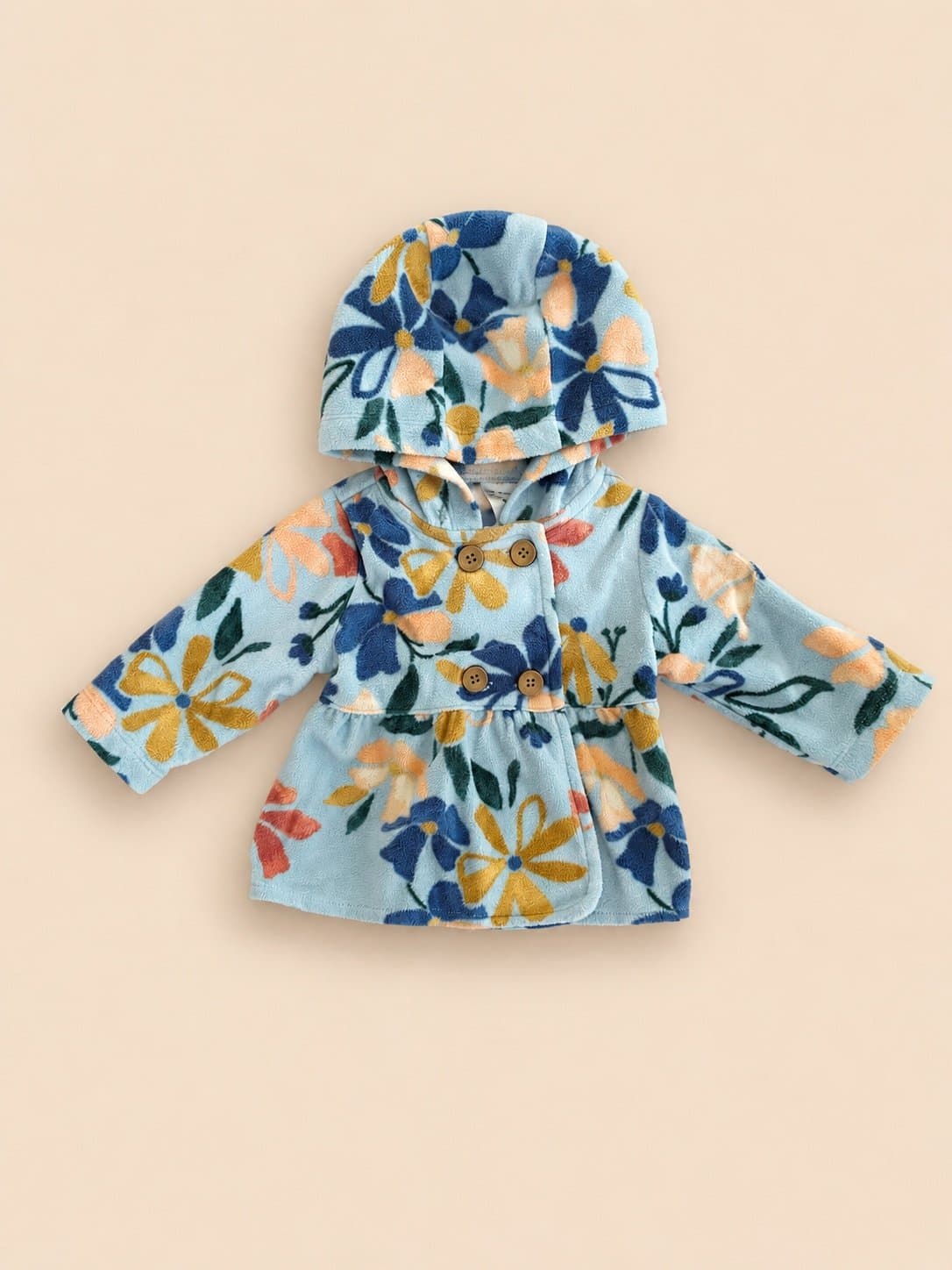 Carter’s Baby Girl Floral Fleece Peacoat Jacket 3M Blue Hooded Cozy Fall Winter