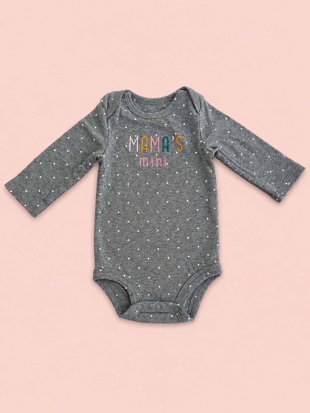 Carter’s Just One You “Mama’s Mini” Gray Polka Dot Long Sleeve Bodysuit 3M