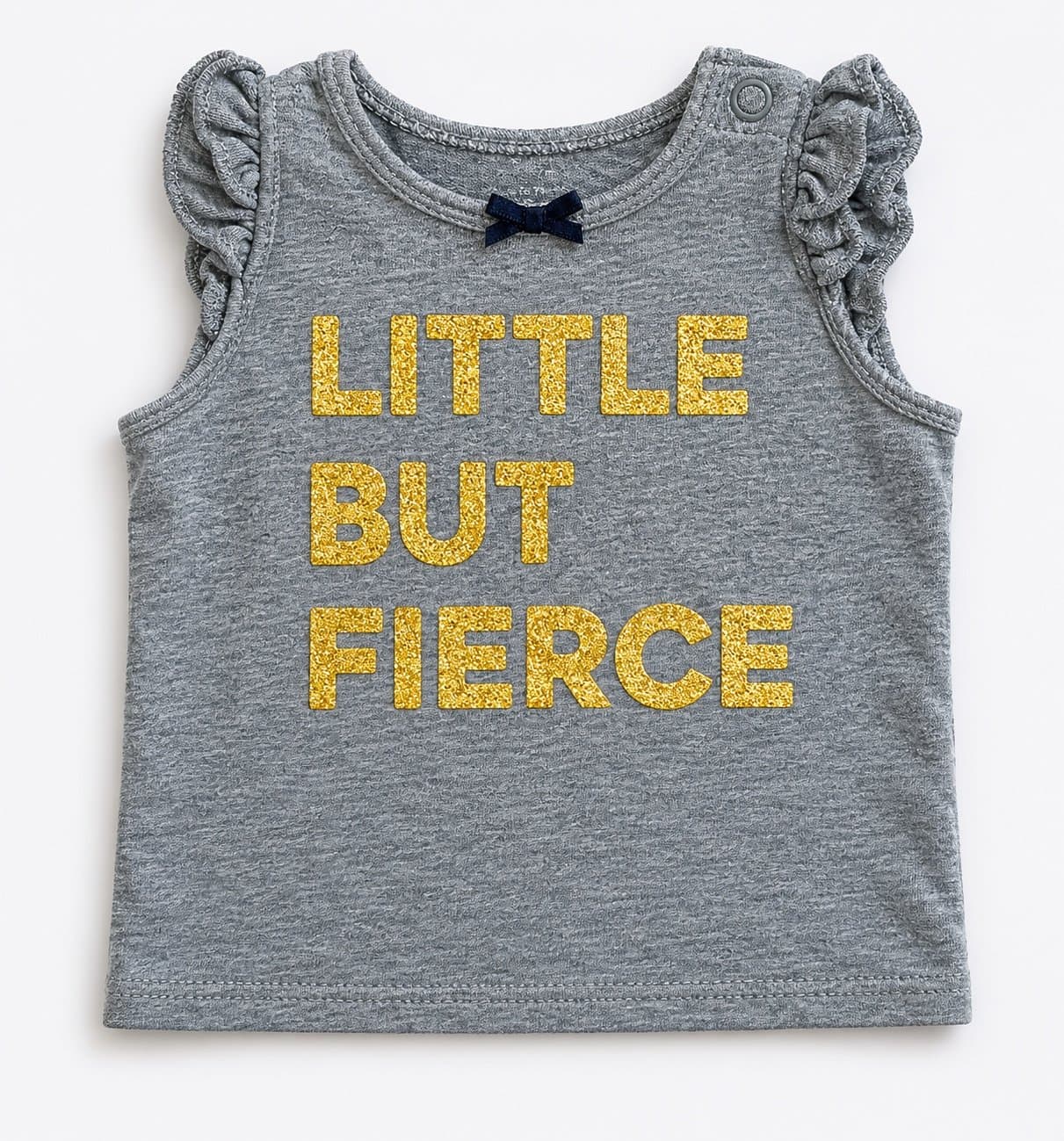Carter’s “Little But Fierce” Ruffle Tank Top 3M Gray Gold Glitter Baby Girl