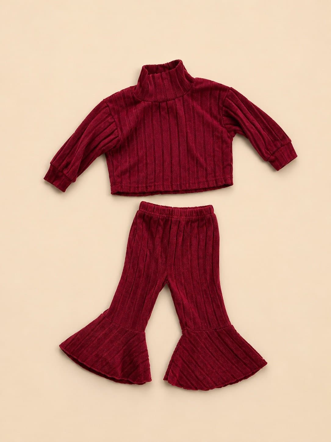 Boutique Ribbed Bell Bottom Set 3-6M Soft Burgundy Boho Outfit