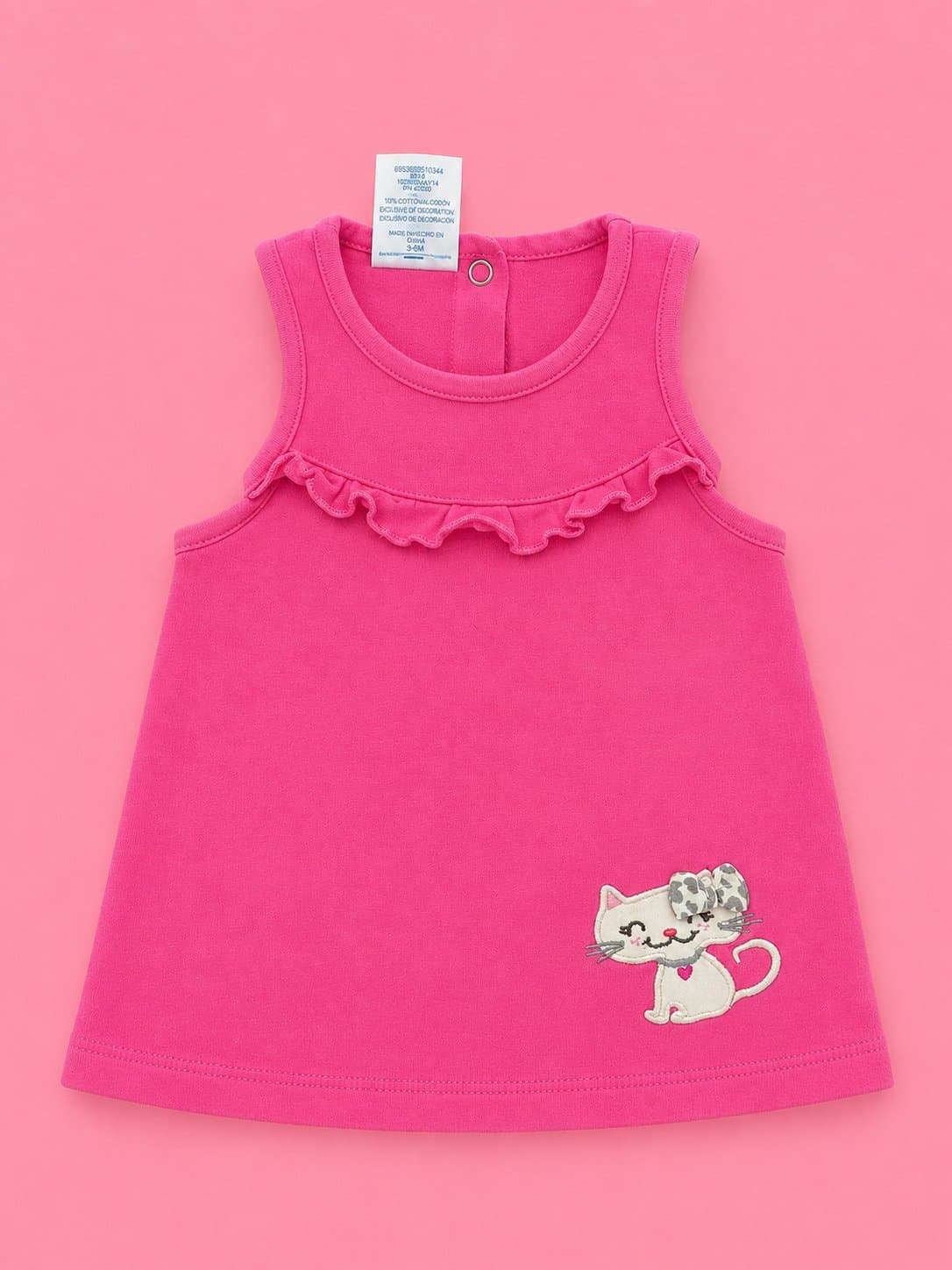 Small Wonders Pink Kitty Tank Dress 3-6M Baby Girl Cotton Summer Outfit
