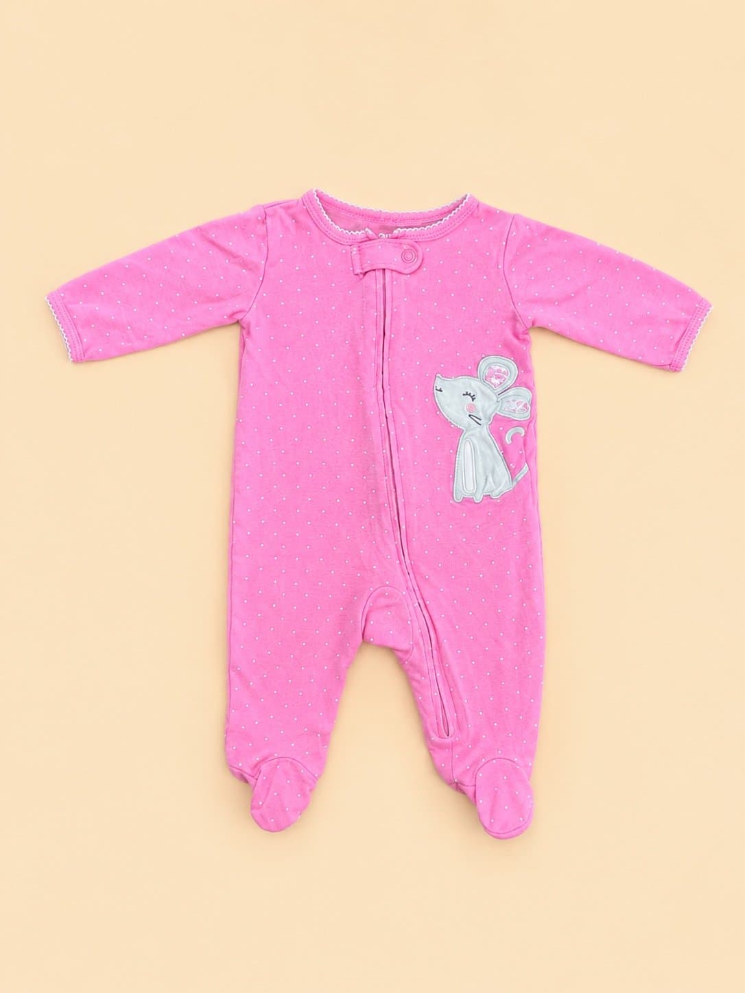 Carter’s Pink Polka Dot Footed Sleeper Mouse Applique Baby Girl 3 Months