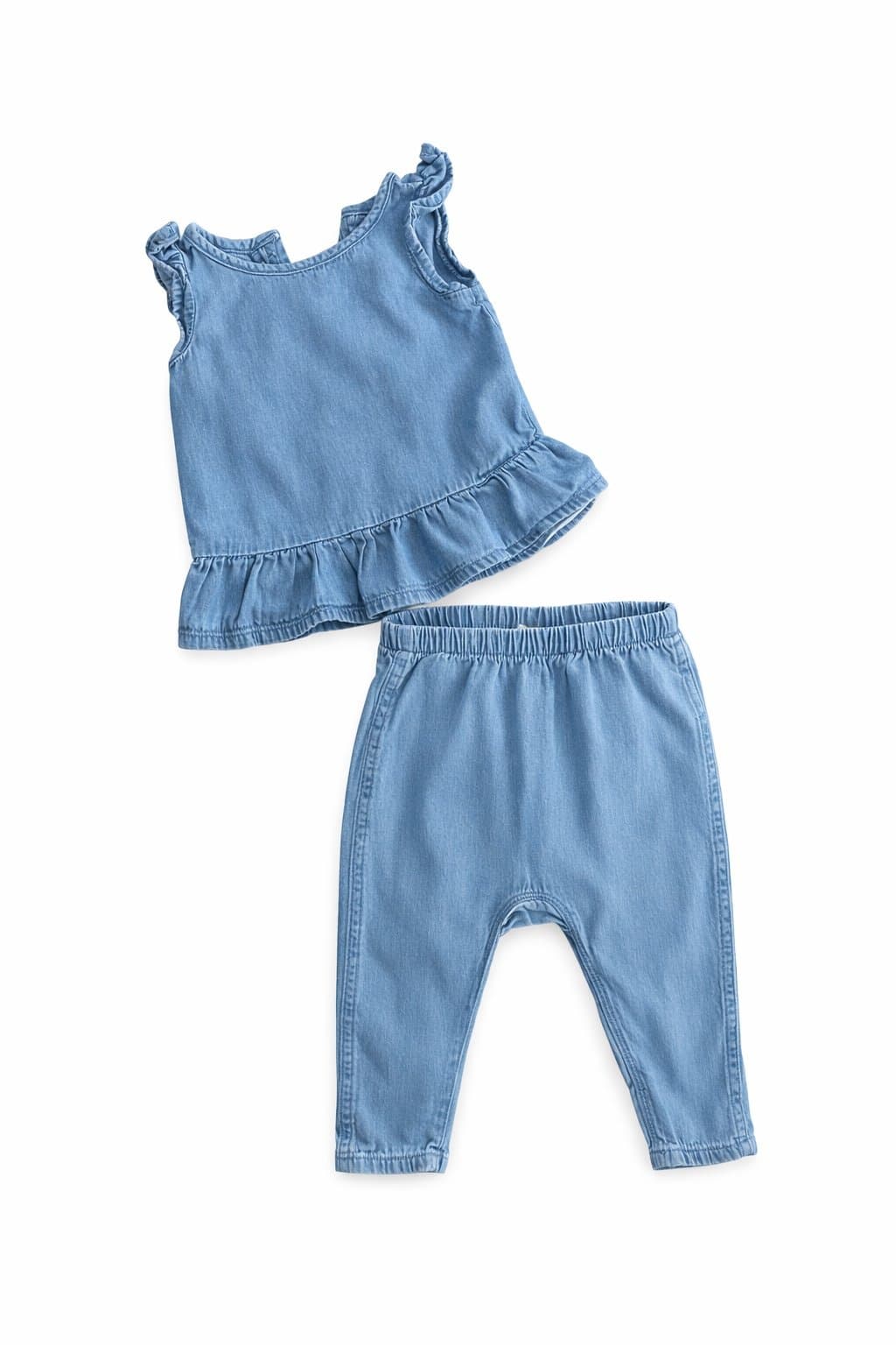 Baby Gap Chambray 2PC Outfit Set Ruffle Top Pants 12-18M Denim Look