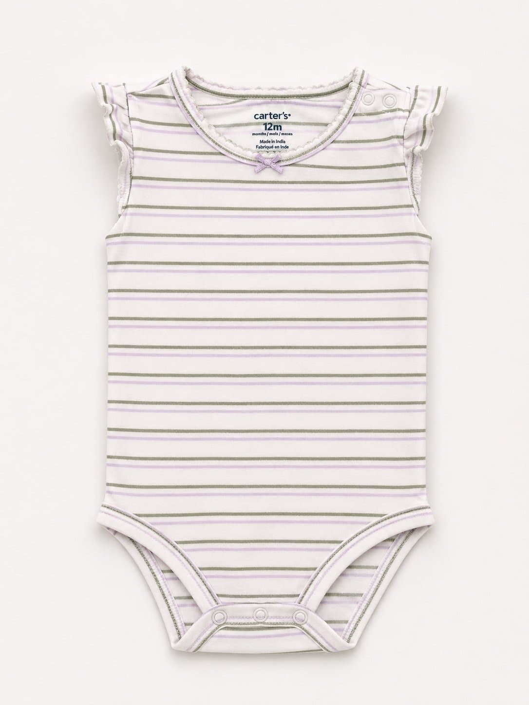 Carter’s 12M Sleeveless Striped Bodysuit Onesie – Lavender & Sage Green