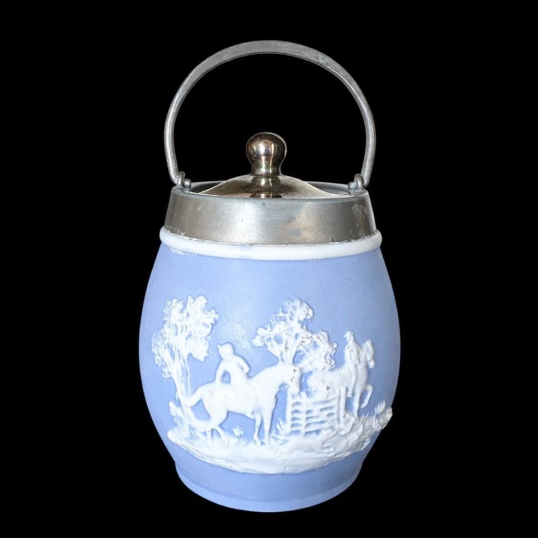 Wedgwood Pastel Blue and White Jar with Metal Handle